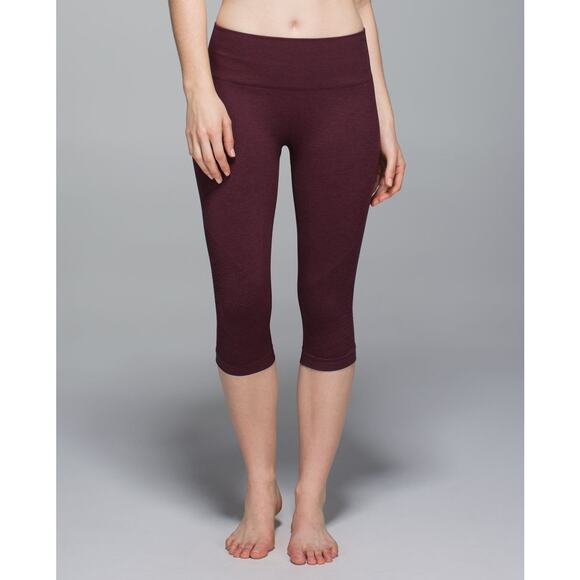 Lululemon In The Flow Mid-Rise Crop II Leggings Heathered Bordeaux Drama 4 - Picture 1 of 7